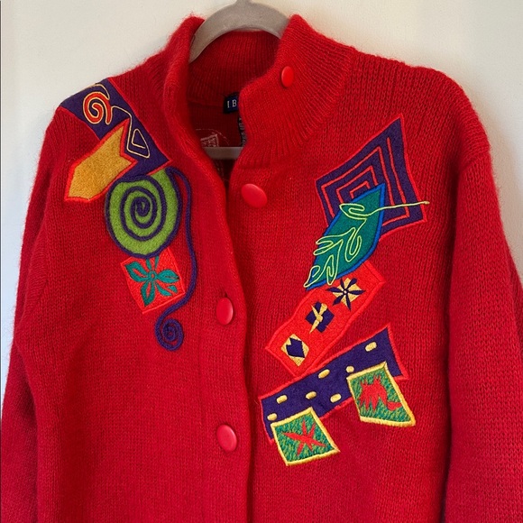 Vintage IB Diffusion Sweater cardigan wool mohair red button embroidered xs - Picture 2 of 6